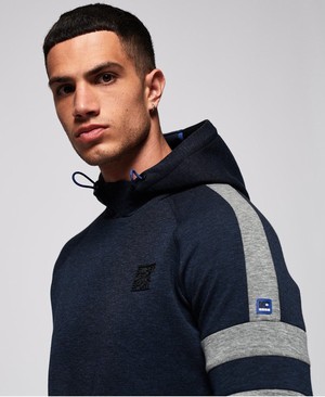 Superdry Gym Tech Stripe Overhead Férfi Kapucnis Pulóver Sötétkék/Szürke | CMPFW5184